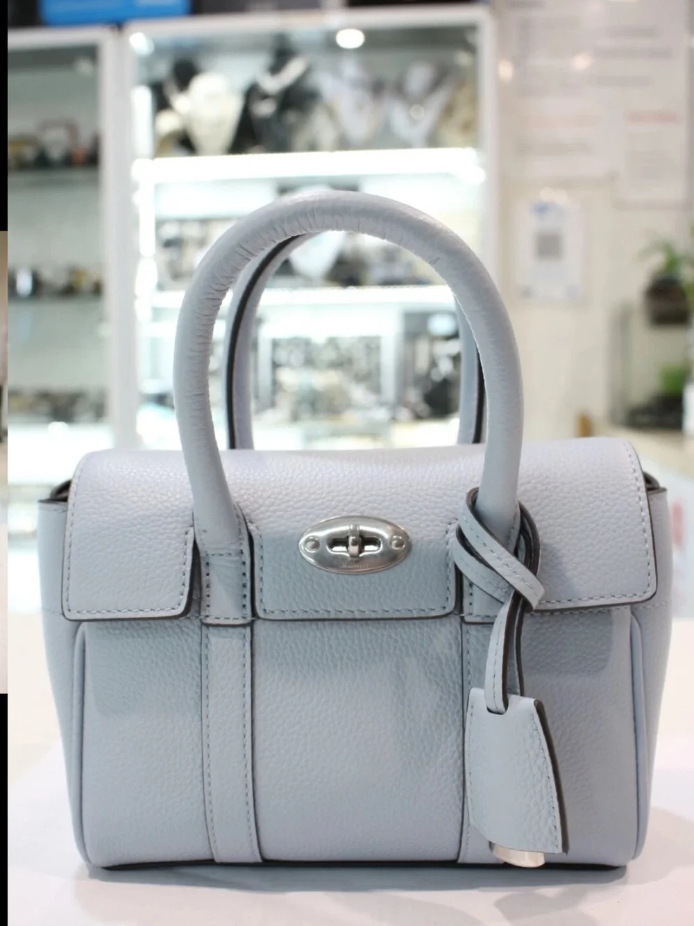 Mulberry Light Blue Leather Top-Handle Satchel with Detachable Strap